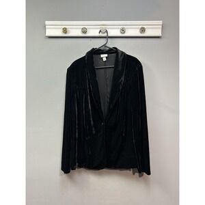 Ava & Viv Blazer Womens 1X Black Velvet Open Front Plus Size Dressy Jacket